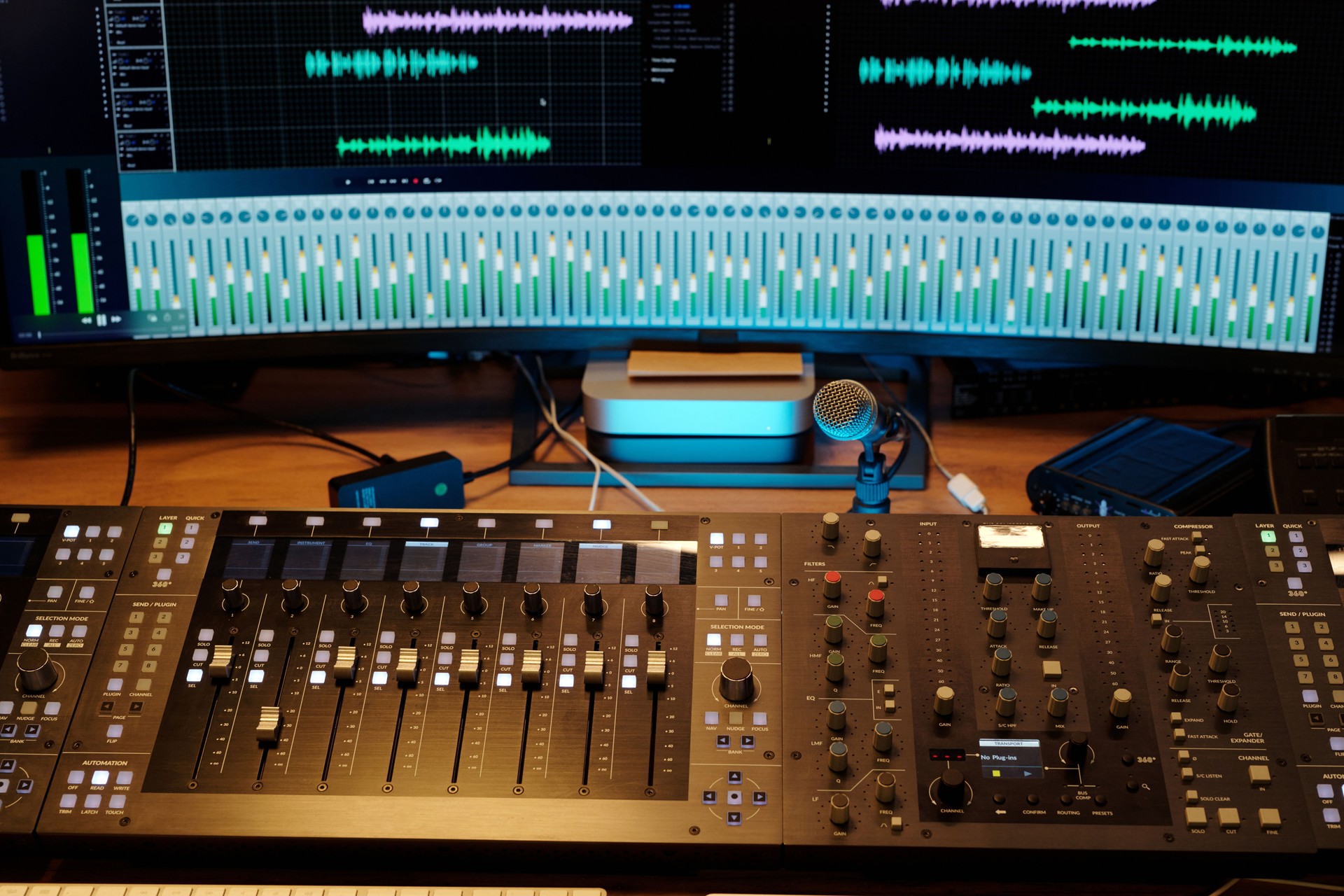 Mixing Audio Tracks in Professional Recording Studio